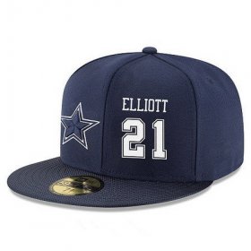 Cheap Dallas Cowboys #21 Ezekiel Elliott Snapback Cap NFL Player Navy Blue with White Number Stitched Hat