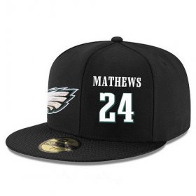 Cheap Philadelphia Eagles #24 Ryan Mathews Snapback Cap NFL Player Black with White Number Stitched Hat