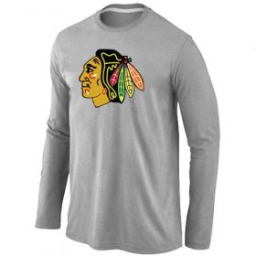 Wholesale Cheap NHL Chicago Blackhawks Big & Tall Logo Long Sleeve T-Shirt Grey