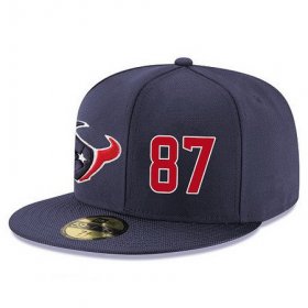 Cheap Houston Texans #87 C.J. Fiedorowicz Snapback Cap NFL Player Navy Blue with Red Number Stitched Hat