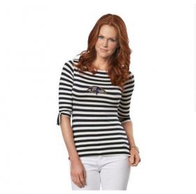 Wholesale Cheap Baltimore Ravens Lady Striped Boatneck Three-Quarter Sleeve T-Shirt