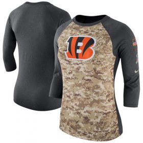 Wholesale Cheap Women\'s Cincinnati Bengals Nike Camo Charcoal Salute to Service Legend Three-Quarter Raglan Sleeve T-Shirt