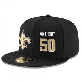 Cheap New Orleans Saints #50 Stephone Anthony Snapback Cap NFL Player Black with Gold Number Stitched Hat