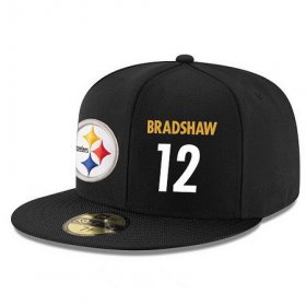 Cheap Pittsburgh Steelers #12 Terry Bradshaw Snapback Cap NFL Player Black with White Number Stitched Hat