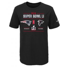 Wholesale Cheap Youth New England Patriots vs. Atlanta Falcons Nike Black Super Bowl LI Dueling Head 2 Head T-Shirt