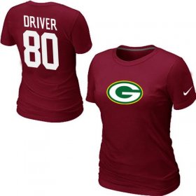 Wholesale Cheap Women\'s Nike Green Bay Packers #80 Donald Driver Name & Number T-Shirt Red