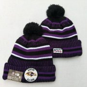 Cheap Ravens Team Logo Purple 100th Season Pom Knit Hat YD