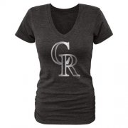 Wholesale Cheap Women's Colorado Rockies Fanatics Apparel Platinum Collection V-Neck Tri-Blend T-Shirt Black