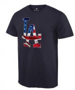 Wholesale Cheap Men's Los Angeles Dodgers USA Flag Fashion T-Shirt Navy Blue