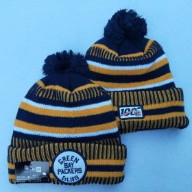 Cheap Packers Team Logo Yellow 100th Season Pom Knit Hat YD