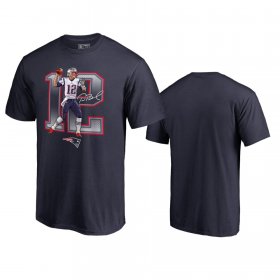 Wholesale Cheap New England Patriots #12 Tom Brady Navy Men\'s Player Graphic Powerhouse T-Shirt