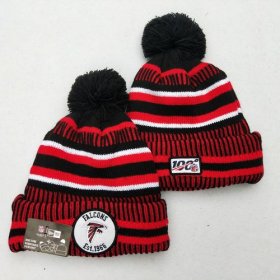 Cheap Falcons Team Logo Red 100th Season Pom Knit Hat YD