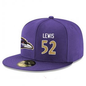 Cheap Baltimore Ravens #52 Ray Lewis Snapback Cap NFL Player Purple with Gold Number Stitched Hat