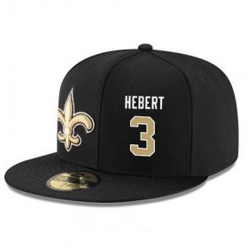 Cheap New Orleans Saints #3 Bobby Hebert Snapback Cap NFL Player Black with Gold Number Stitched Hat