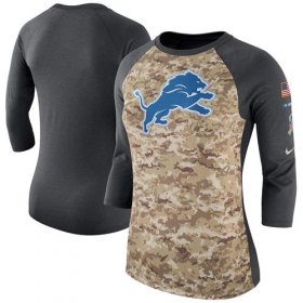 Wholesale Cheap Women\'s Detroit Lions Nike Camo Charcoal Salute to Service Legend Three-Quarter Raglan Sleeve T-Shirt