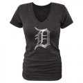 Wholesale Cheap Women's Detroit Tigers Fanatics Apparel Platinum Collection V-Neck Tri-Blend T-Shirt Black