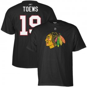 Wholesale Cheap Chicago Blackhawks #19 Jonathan Toews Reebok Name and Number Player T-Shirt Black