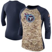 Wholesale Cheap Women's Tennessee Titans Nike Camo Navy Salute to Service Legend Three-Quarter Raglan Sleeve T-Shirt