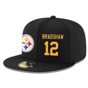 Cheap Pittsburgh Steelers #12 Terry Bradshaw Snapback Cap NFL Player Black with Gold Number Stitched Hat