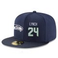 Cheap Seattle Seahawks #24 Marshawn Lynch Snapback Cap NFL Player Navy Blue with Gray Number Stitched Hat