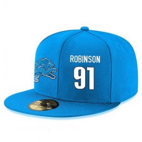 Cheap Detroit Lions #91 A\'Shawn Robinson Snapback Cap NFL Player Light Blue with White Number Stitched Hat