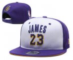 Cheap Men's Los Angeles Lakers #23 LeBron James Purple With White Snapback Ajustable Cap Hat