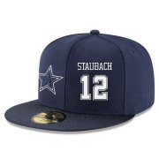 Cheap Dallas Cowboys #12 Roger Staubach Snapback Cap NFL Player Navy Blue with White Number Stitched Hat