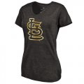 Wholesale Cheap Women's St.Louis Cardinals Fanatics Apparel Gold Collection V-Neck Tri-Blend T-Shirt Black