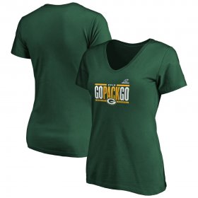 Wholesale Cheap Green Bay Packers Women\'s 2019 NFL Playoffs Bound Hometown Checkdown V-Neck T-Shirt Green