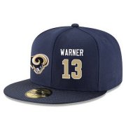 Cheap Los Angeles Rams #13 Kurt Warner Snapback Cap NFL Player Navy Blue with Gold Number Stitched Hat