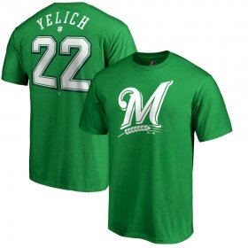 Wholesale Cheap Milwaukee Brewers #22 Christian Yelich Majestic St. Patrick\'s Day Stack Player Name & Number T-Shirt Kelly Green