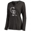 Wholesale Cheap Women's Colorado Rockies Platinum Collection Long Sleeve V-Neck Tri-Blend T-Shirt Black