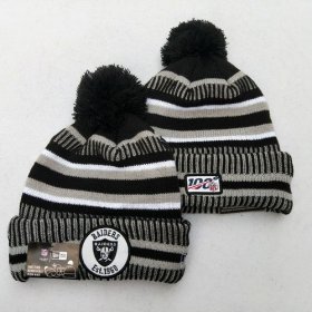 Cheap Raiders Team Logo Gray 100th Season Pom Knit Hat YD