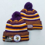 Cheap Vikings Team Logo Yellow Purple 100th Season Pom Knit Hat YD