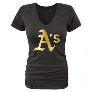 Wholesale Cheap Women's Oakland Athletics Fanatics Apparel Gold Collection V-Neck Tri-Blend T-Shirt Black