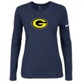 Wholesale Cheap Women's Nike Green Bay Packers Of The City Long Sleeve Tri-Blend NFL T-Shirt Dark Blue-2