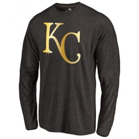 Wholesale Cheap Kansas City Royals Gold Collection Long Sleeve Tri-Blend T-Shirt Black