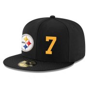 Cheap Pittsburgh Steelers #7 Ben Roethlisberger Snapback Cap NFL Player Black with Gold Number Stitched Hat