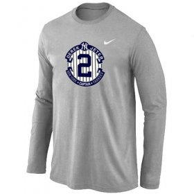 Wholesale Cheap Nike New York Yankees #2 Derek Jeter Official Final Season Commemorative Logo Long Sleeves T-Shirt Light Grey