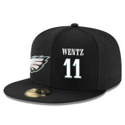 Cheap Philadelphia Eagles #11 Carson Wentz Snapback Cap NFL Player Black with White Number Stitched Hat