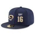 Cheap Los Angeles Rams #16 Jared Goff Snapback Cap NFL Player Navy Blue with Gold Number Stitched Hat