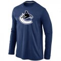 Wholesale Cheap NHL Vancouver Canucks Big & Tall Logo Long Sleeve T-Shirt Dark Blue