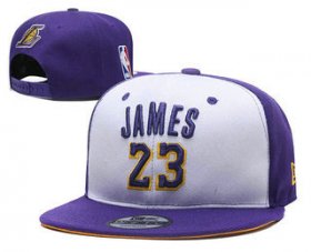 Cheap Men\'s Los Angeles Lakers #23 LeBron James Purple With White Snapback Ajustable Cap Hat