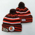 Cheap Browns Team Logo Orange Brown 100th Season Pom Knit Hat YD