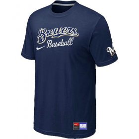 Wholesale Cheap Milwaukee Brewers Nike Short Sleeve Practice MLB T-Shirt Midnight Blue