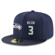 Cheap Seattle Seahawks #3 Russell Wilson Snapback Cap NFL Player Navy Blue with Gray Number Stitched Hat