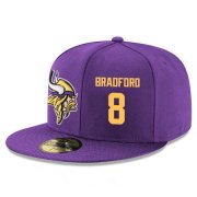 Cheap Minnesota Vikings #8 Sam Bradford Snapback Cap NFL Player Purple with Gold Number Stitched Hat