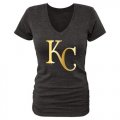 Wholesale Cheap Women's Kansas City Royals Gold Collection Tri-Blend V-Neck T-Shirt Black