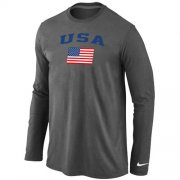 Wholesale Cheap USA Olympics USA Flag Collection Locker Room Long Sleeve T-Shirt Dakr Grey