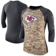 Wholesale Cheap Women's Kansas City Chiefs Nike Camo Charcoal Salute to Service Legend Three-Quarter Raglan Sleeve T-Shirt